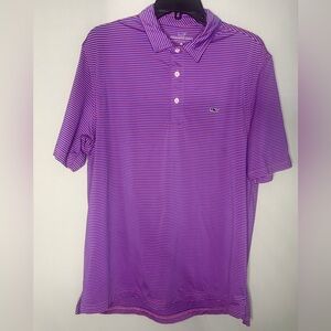 Vineyard Vines Men's Golf Performance Polo Short sleeve Blue pink Stripe Med